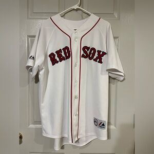 Majestic Men’s Redsox Baseball White Jersey with Red Accents Large